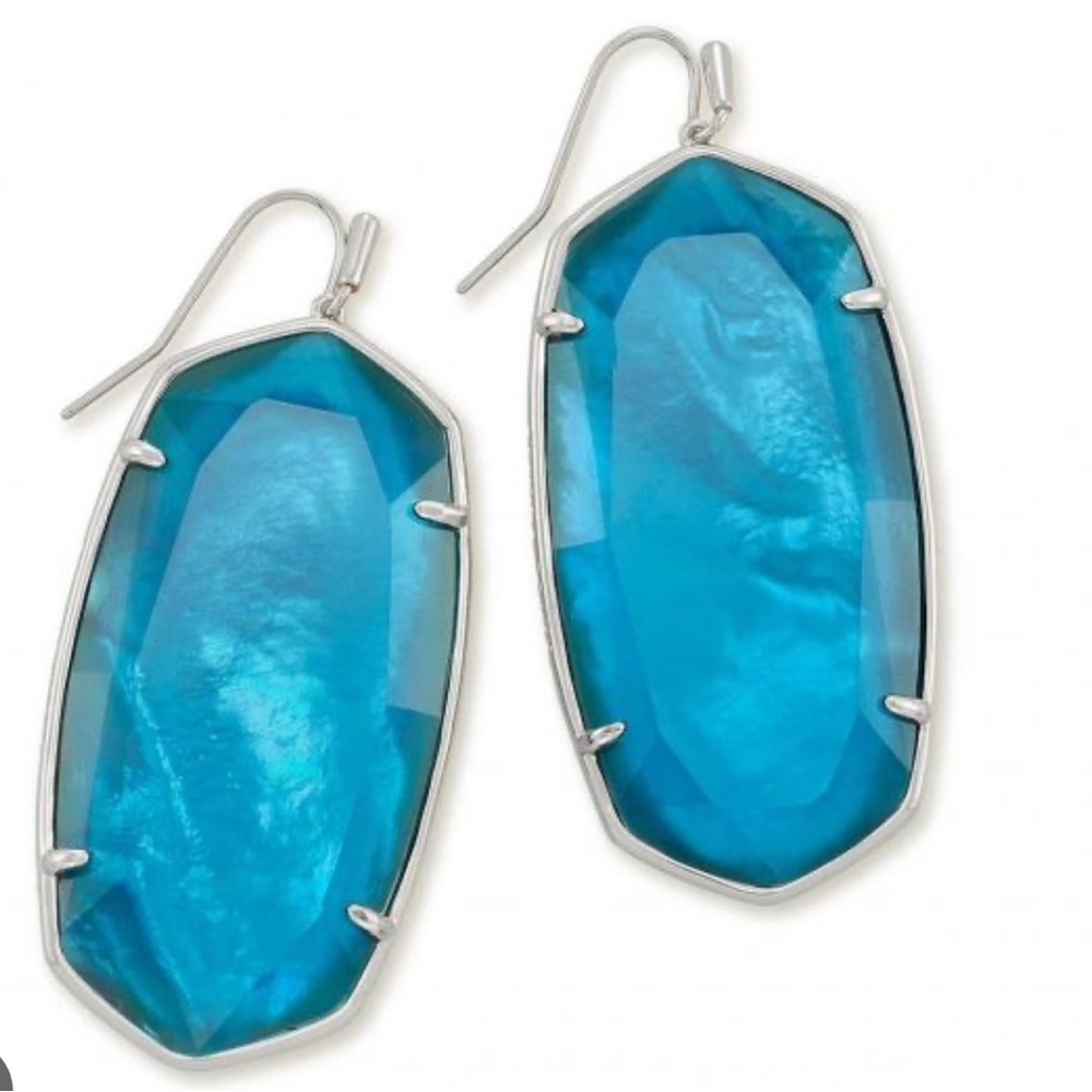 NWT Rare & Retired Kendra Scott Danielle Earrings Peacock Blue Illusion Silver 😊
